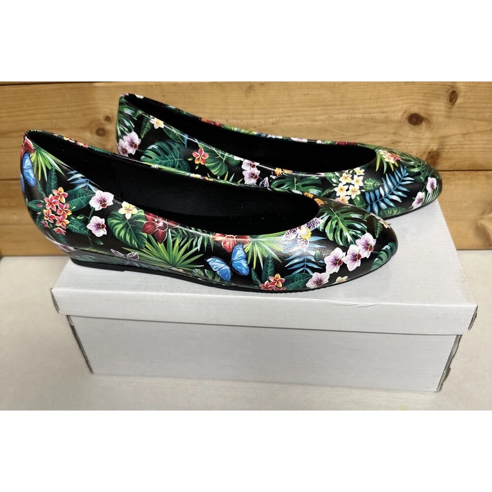 New Angel Steps Shoes Women's Comfort Round Toe black, Floral Slip-On Size 7.5